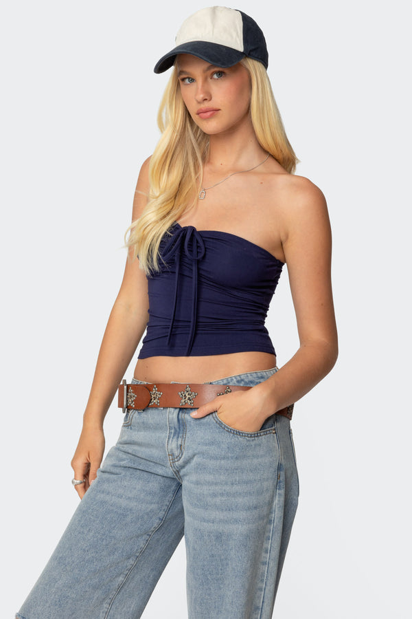 Edikted Annelise Strapless Top Navy