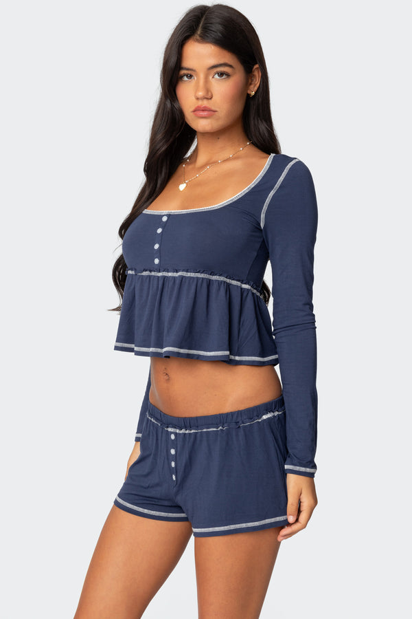 Edikted Arianne Contrast Babydoll Top Navy