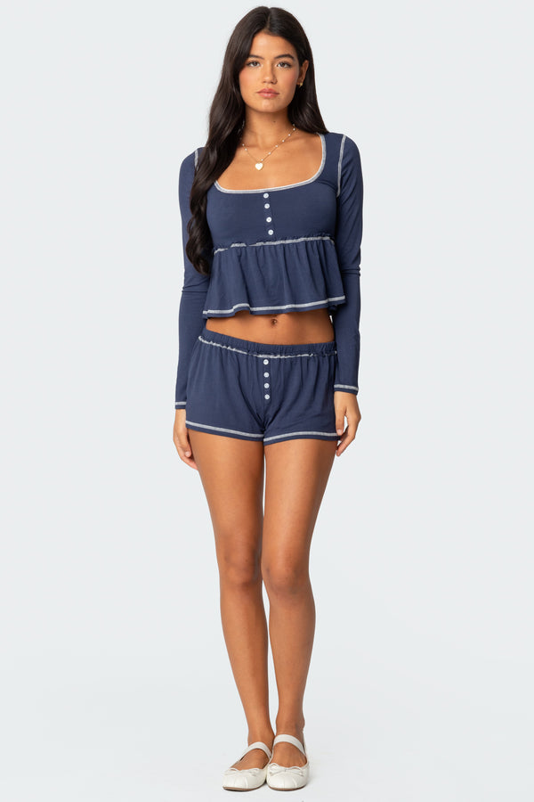 Edikted Arianne Contrast Babydoll Top Navy