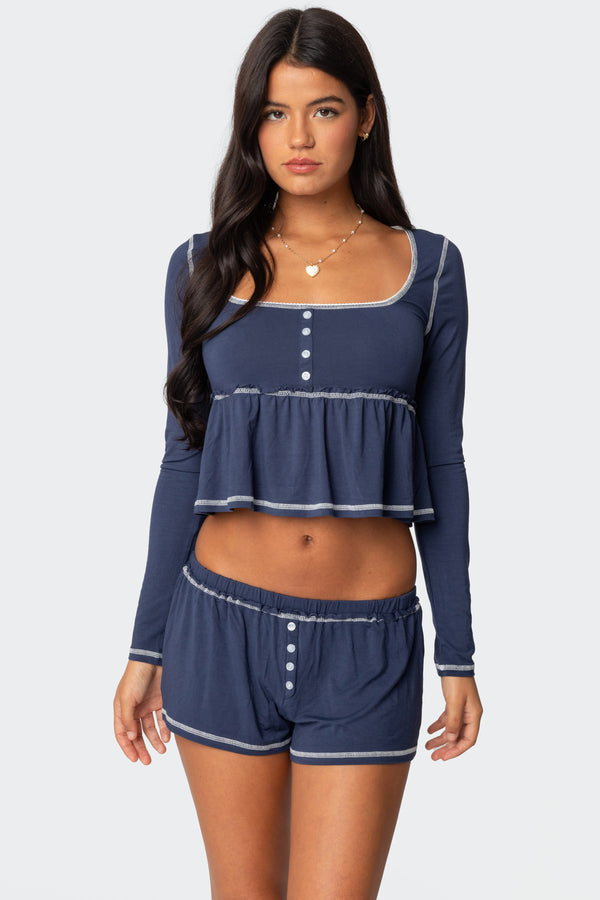 edikted Arianne Contrast Babydoll Top navy