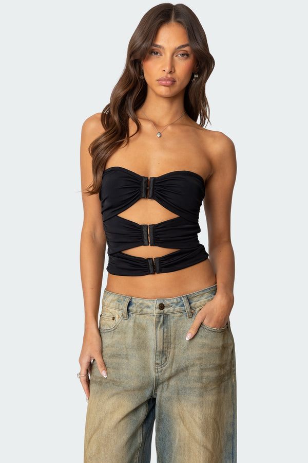 edikted Ariella Cut Out Strapless Top black