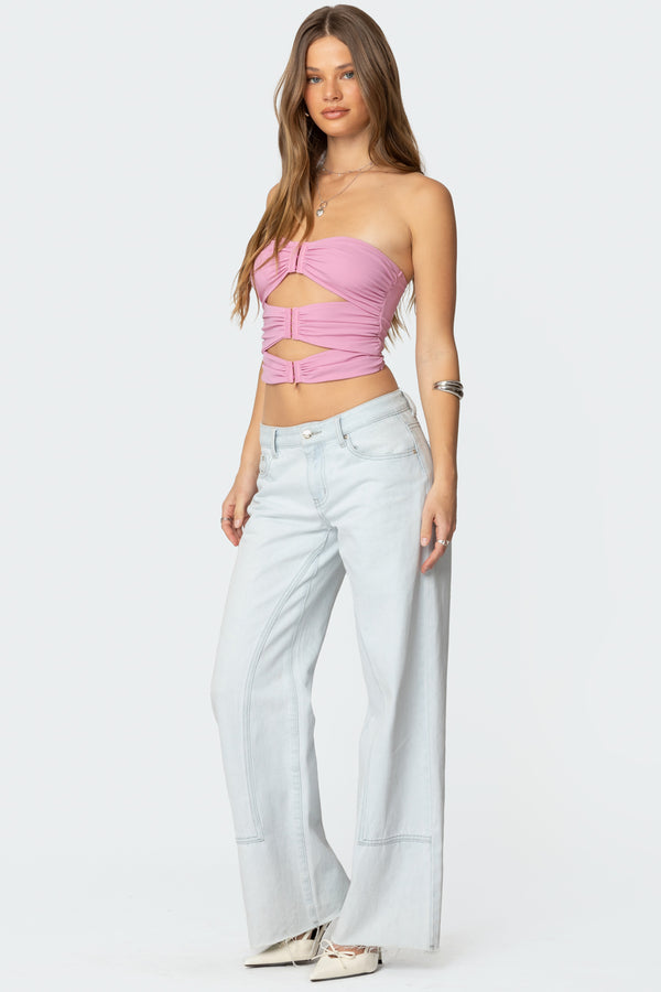 Edikted Ariella Cut Out Strapless Top Pink