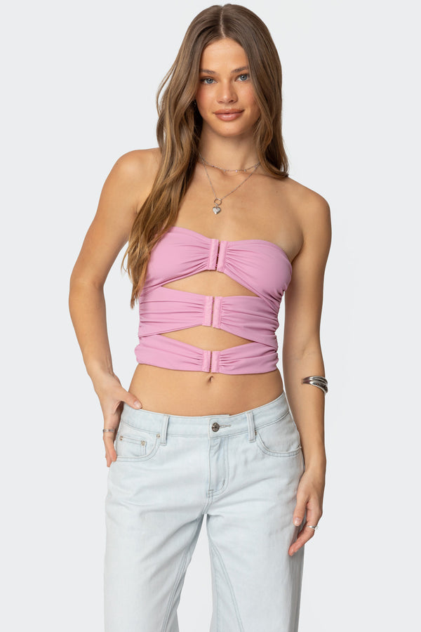Edikted Ariella Cut Out Strapless Top Pink