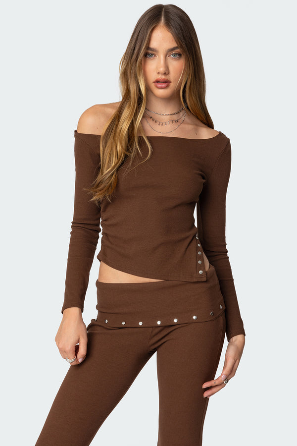 Edikted Aries Studded Asymmetric Top Brown