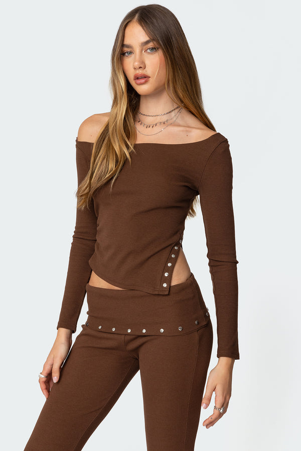 edikted Aries Studded Asymmetric Top brown