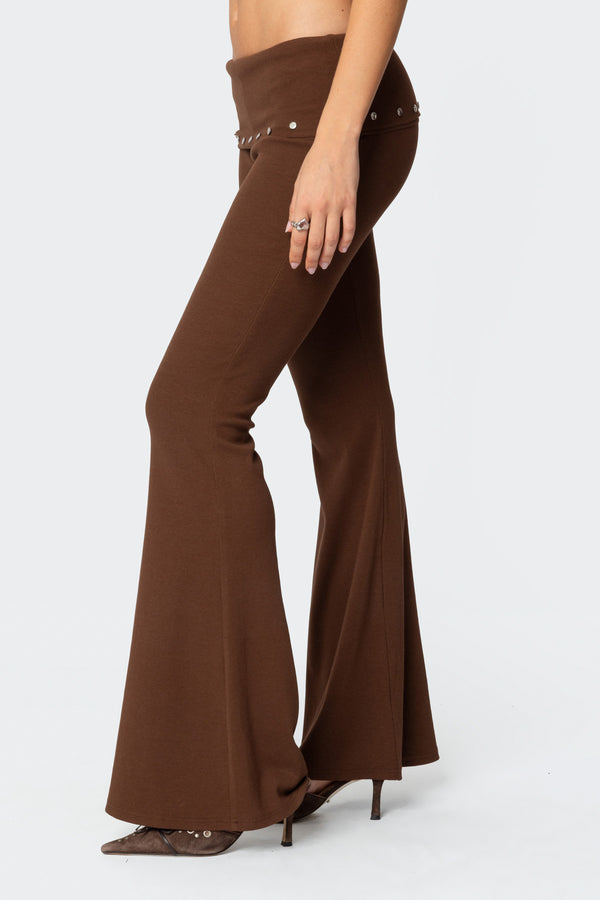 Edikted Aries Studded Fold Over Leggings Brown