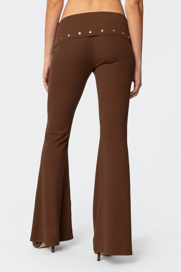 Edikted Aries Studded Fold Over Leggings Brown
