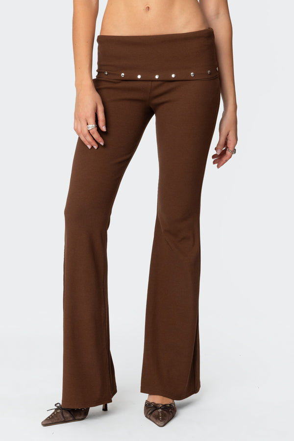 Edikted Aries Studded Fold Over Leggings Brown
