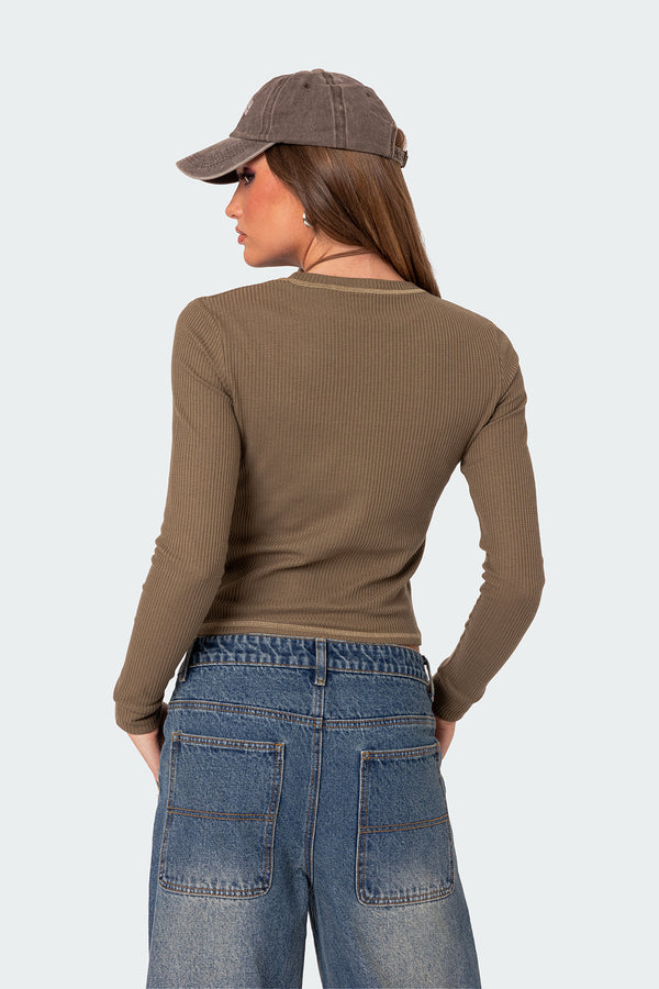 Edikted Army Wife Ribbed T Shirt Olive