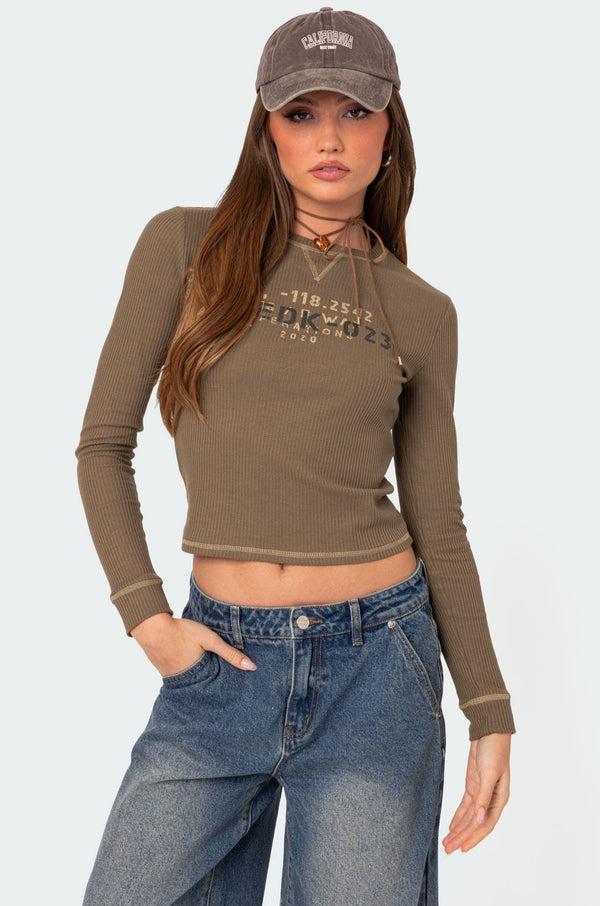 edikted Army Wife Ribbed T Shirt olive