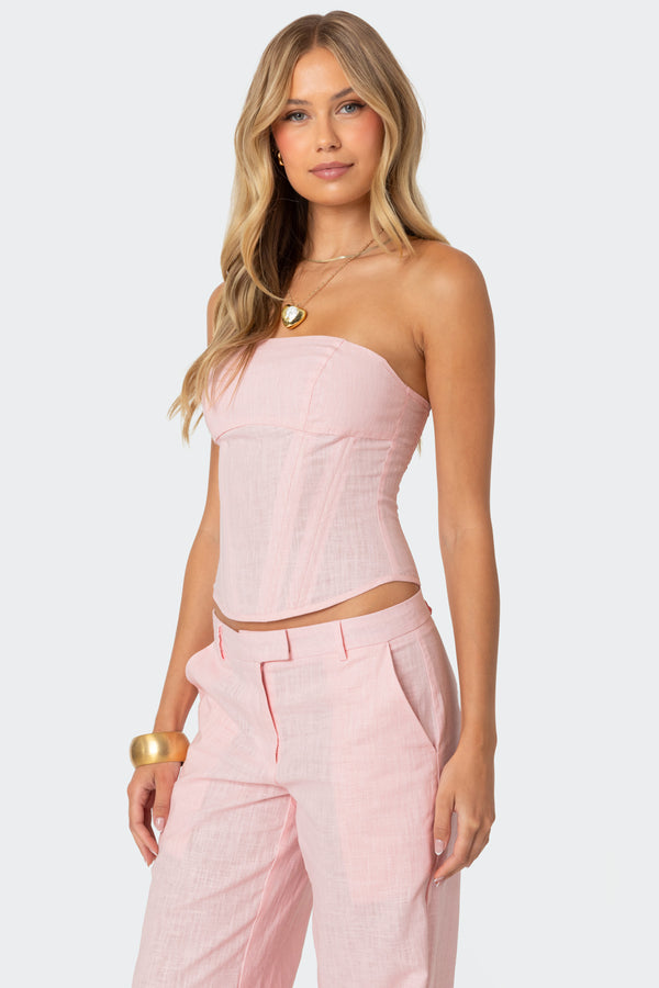 Edikted Arya Linen Look Corset Light Pink