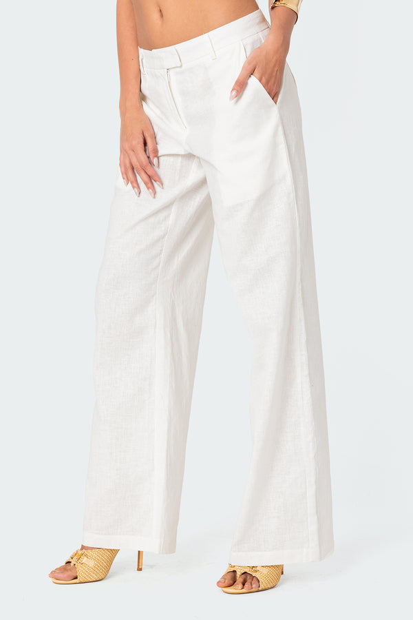 Edikted Arya Linen Look Pants Cream