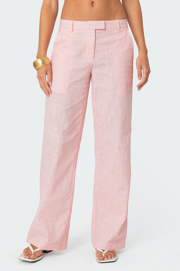 Edikted Arya Linen Look Pants Light Pink