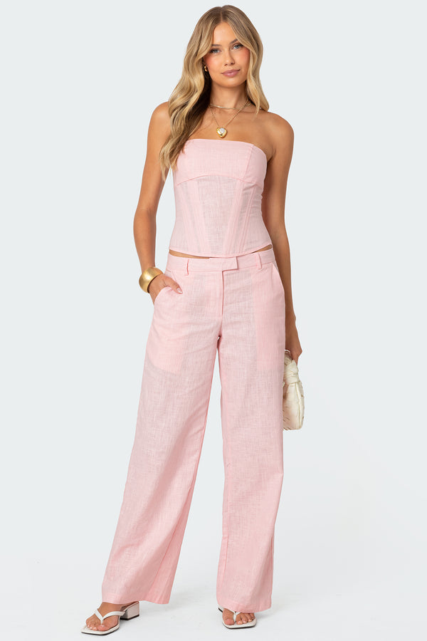 edikted Arya Linen Look Pants light pink