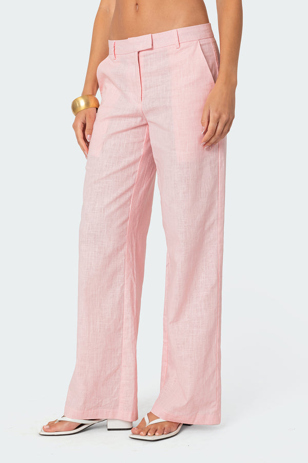 Edikted Arya Linen Look Pants Light Pink