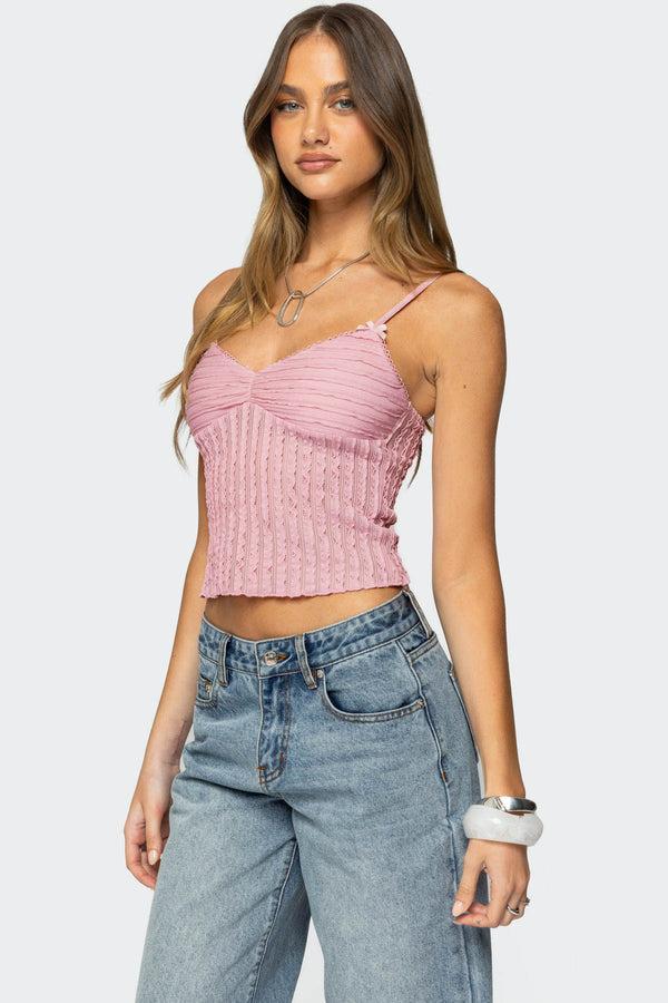 Edikted Aryah Ruffled Tank Top Pink