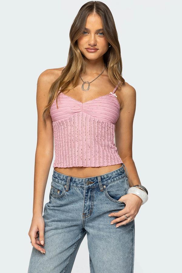edikted Aryah Ruffled Tank Top pink