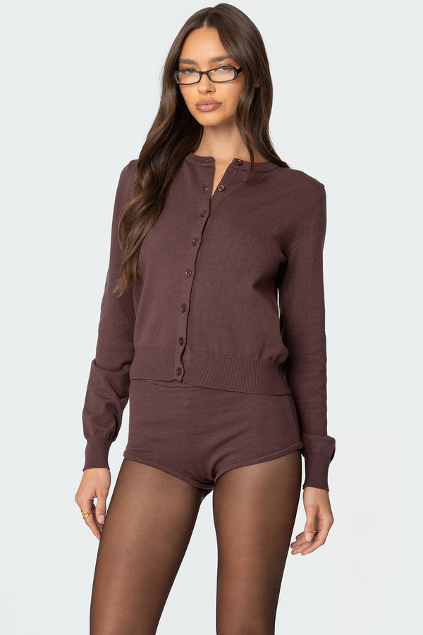 Edikted Ashlin Button Up Knit Cardigan Brown
