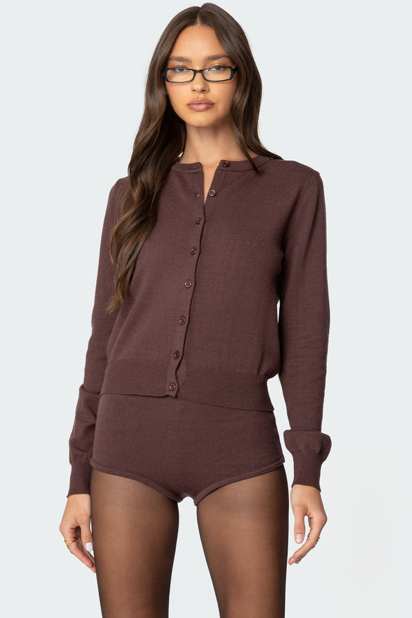 edikted Ashlin Button Up Knit Cardigan brown
