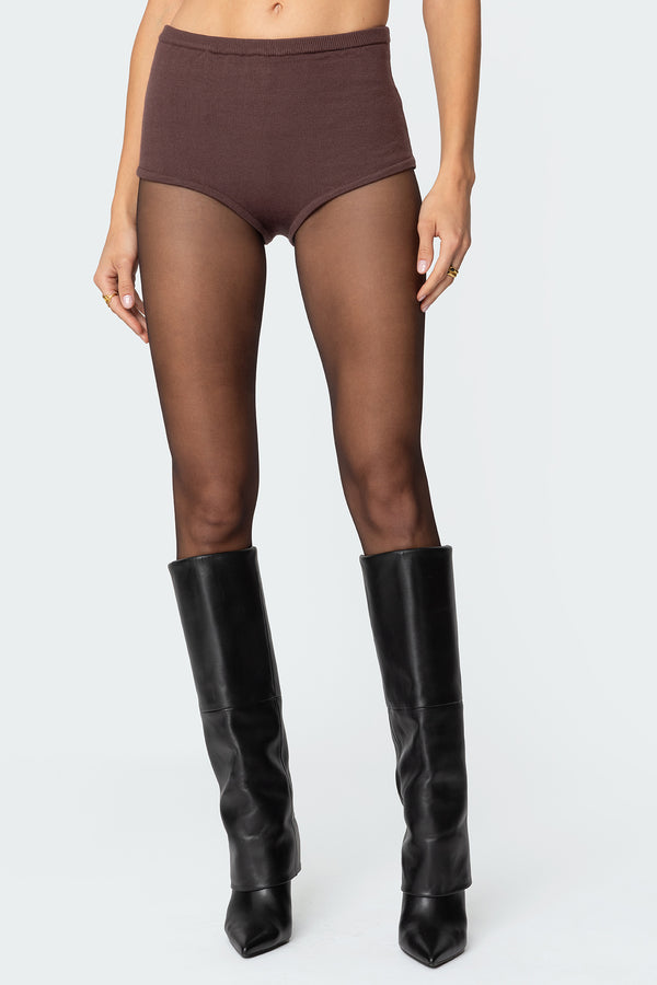 Edikted Ashlin Knit Micro Shorts Brown