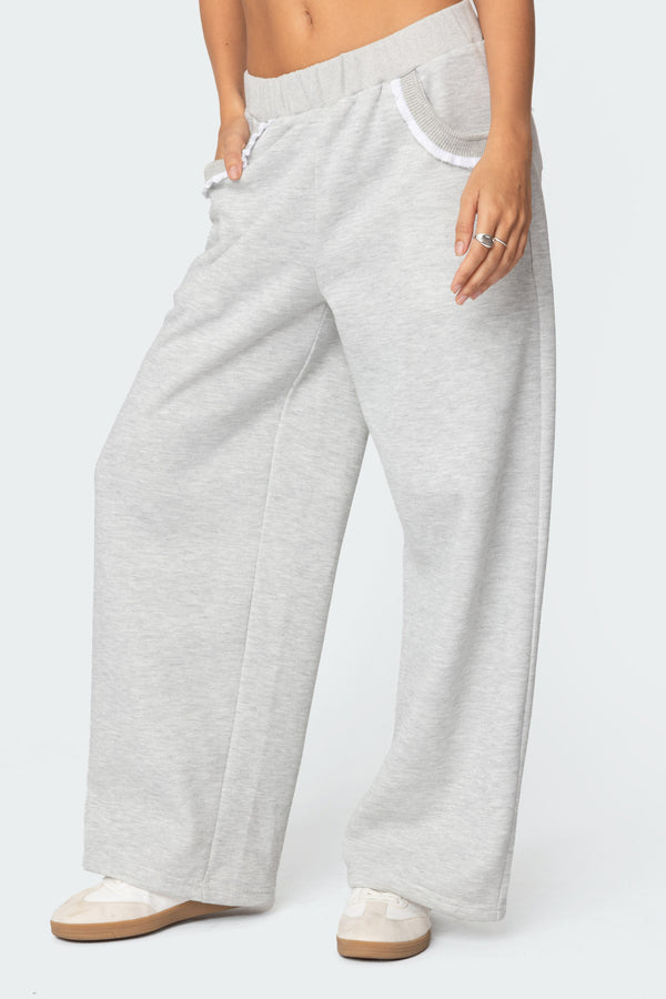 Edikted Ashtin Ruffle Trim Sweatpants Gray Melange
