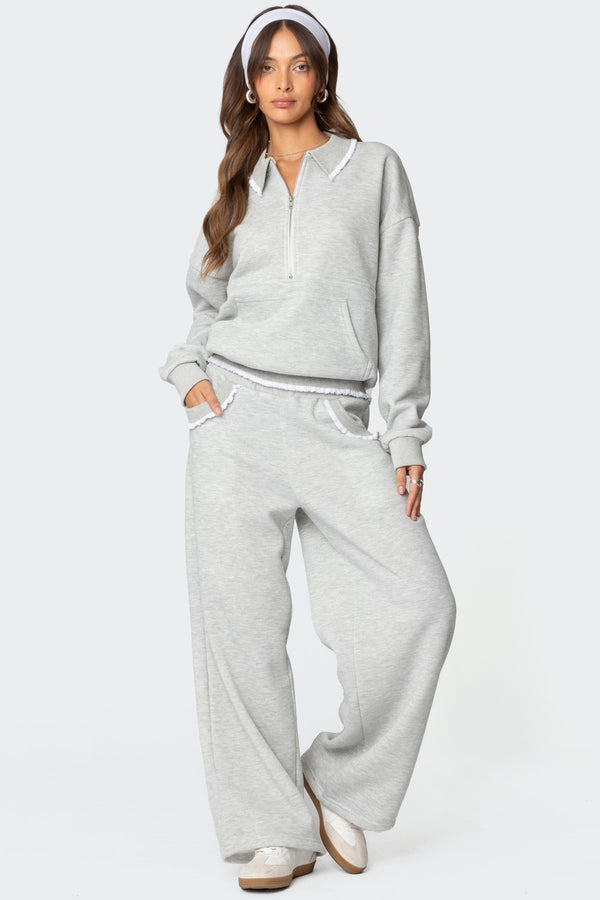 Edikted Ashtin Ruffle Trim Sweatpants Gray Melange