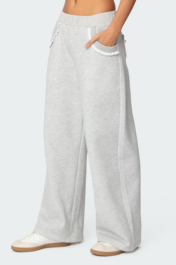 Edikted Ashtin Ruffle Trim Sweatpants Gray Melange