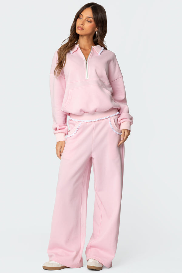 Edikted Ashtin Ruffle Trim Sweatpants Light Pink
