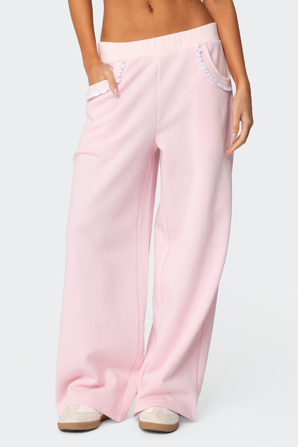 Edikted Ashtin Ruffle Trim Sweatpants Light Pink