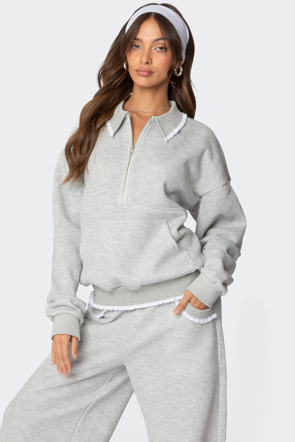 Edikted Ashtin Ruffle Trim Sweatshirt Gray Melange