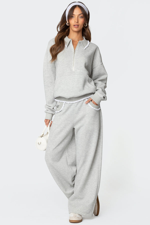 Edikted Ashtin Ruffle Trim Sweatshirt Gray Melange