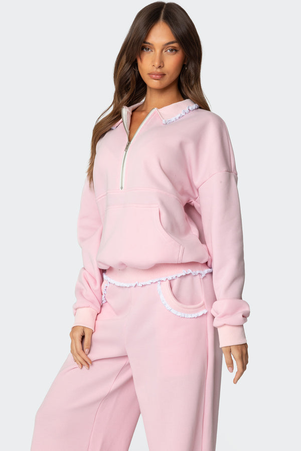 Edikted Ashtin Ruffle Trim Sweatshirt Light Pink