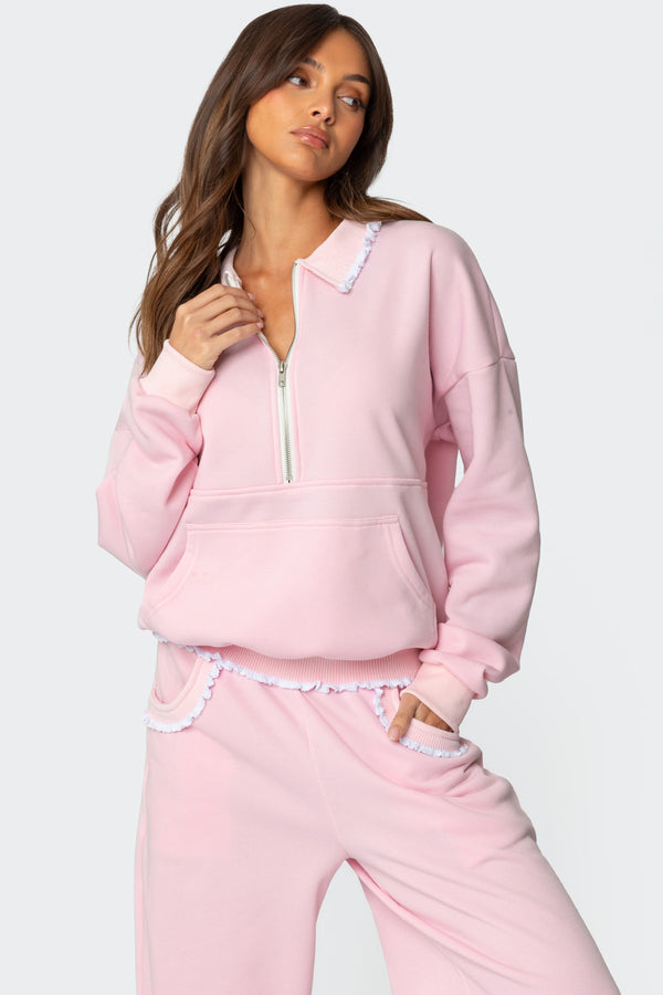edikted Ashtin Ruffle Trim Sweatshirt light pink