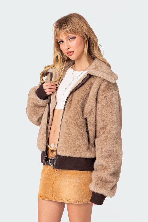 Edikted Ashton Faux Fur Jacket Beige