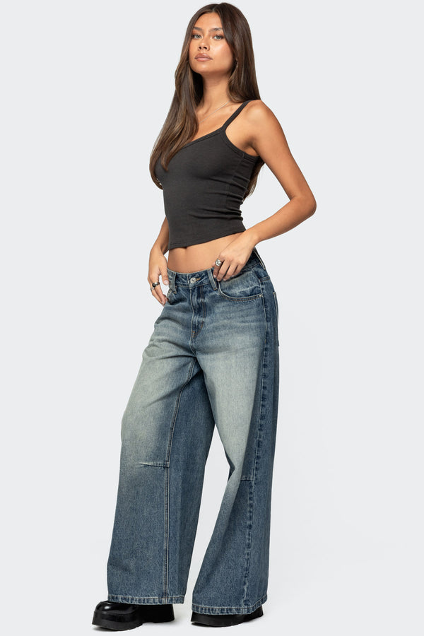 Edikted Aspyn V Neck Ribbed Tank Top Dark Gray