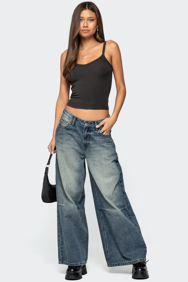 Edikted Aspyn V Neck Ribbed Tank Top Dark Gray