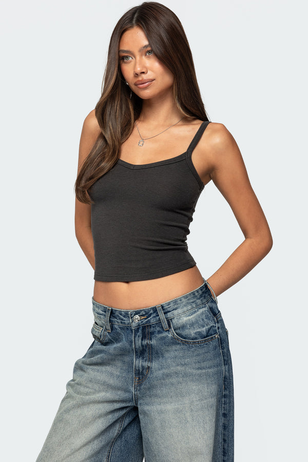 edikted Aspyn V Neck Ribbed Tank Top dark gray