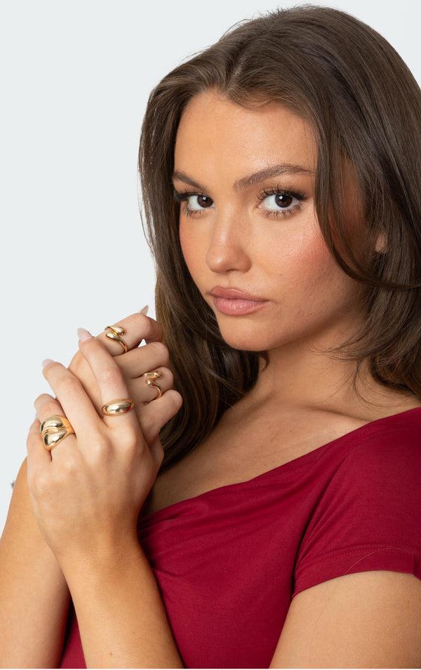 edikted Assorted Abstract Ring Pack gold