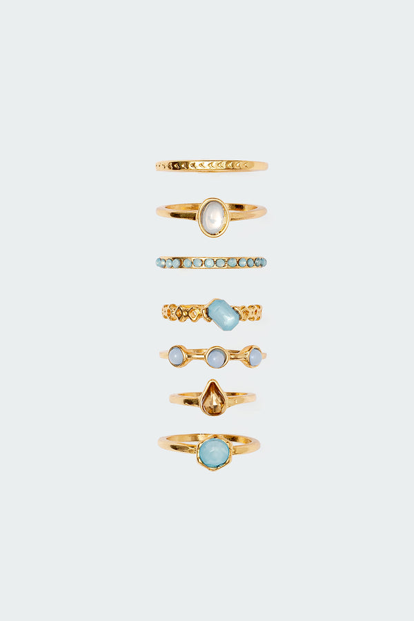 edikted Assorted Gemstone Ring Pack gold