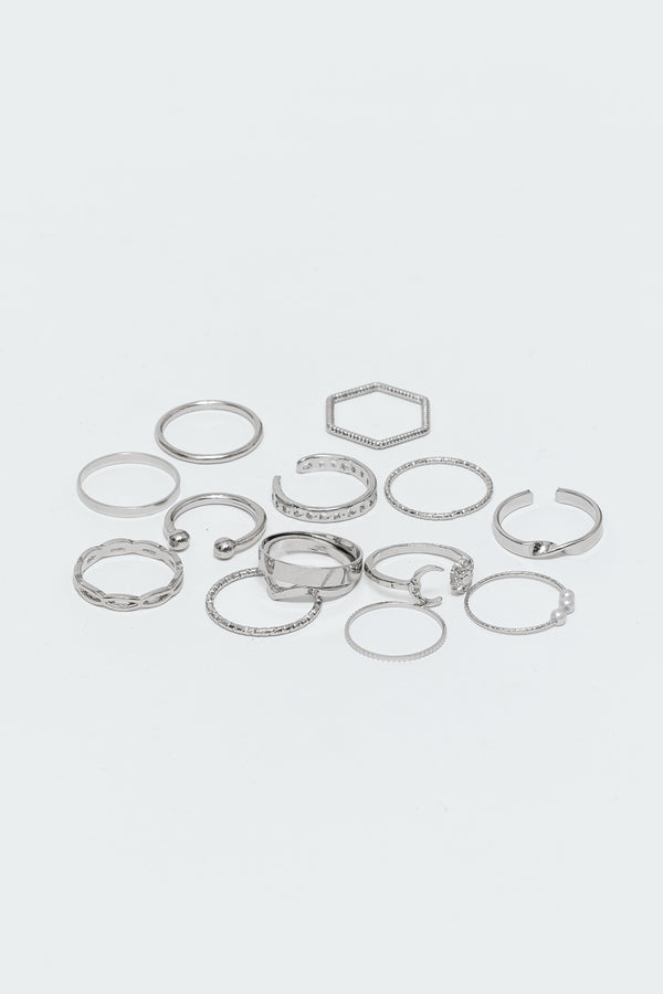 Edikted Assorted Stacking Ring Pack Silver