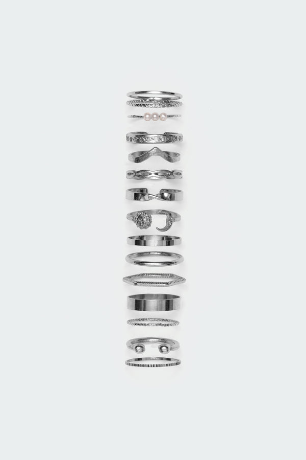 edikted Assorted Stacking Ring Pack silver