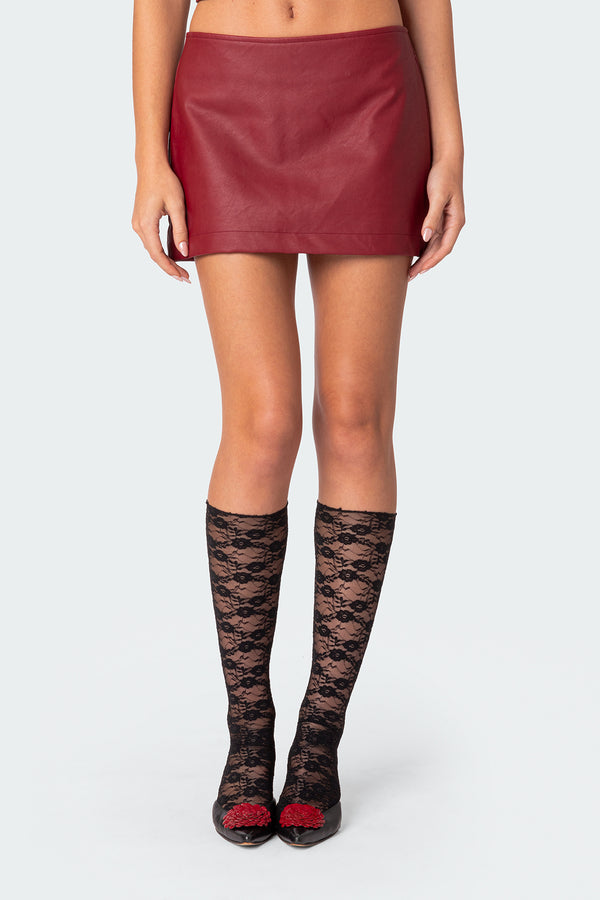 Edikted Aster Faux Leather Mini Skirt Burgundy