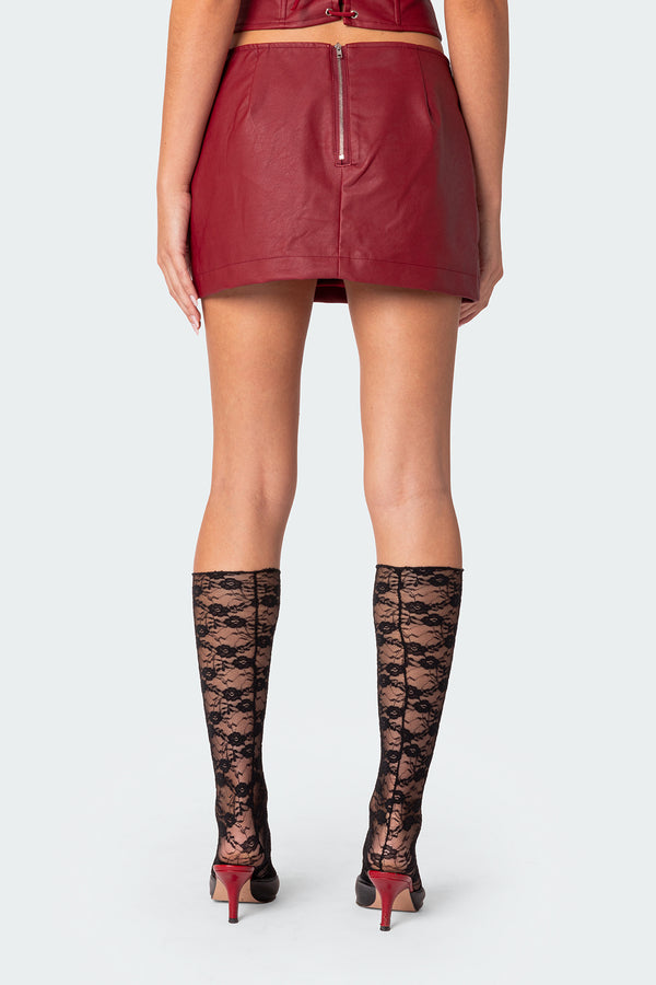 Edikted Aster Faux Leather Mini Skirt Burgundy