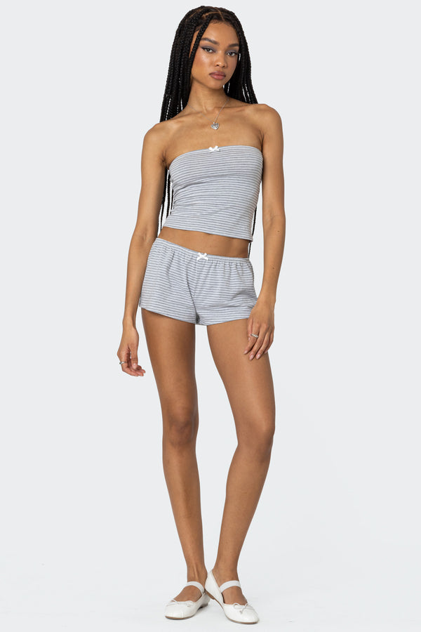 Edikted Astor Striped Shorts Gray And White