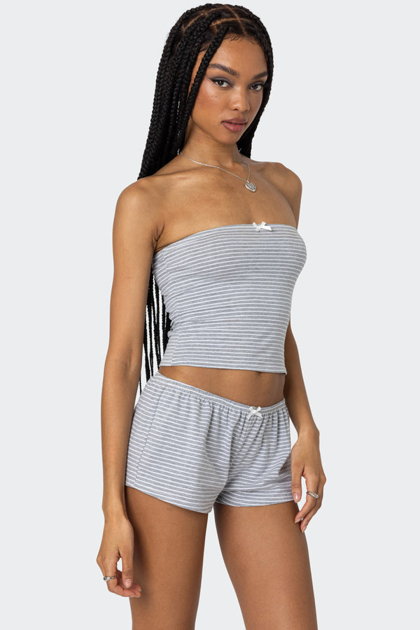 Edikted Astor Striped Tube Top Gray And White