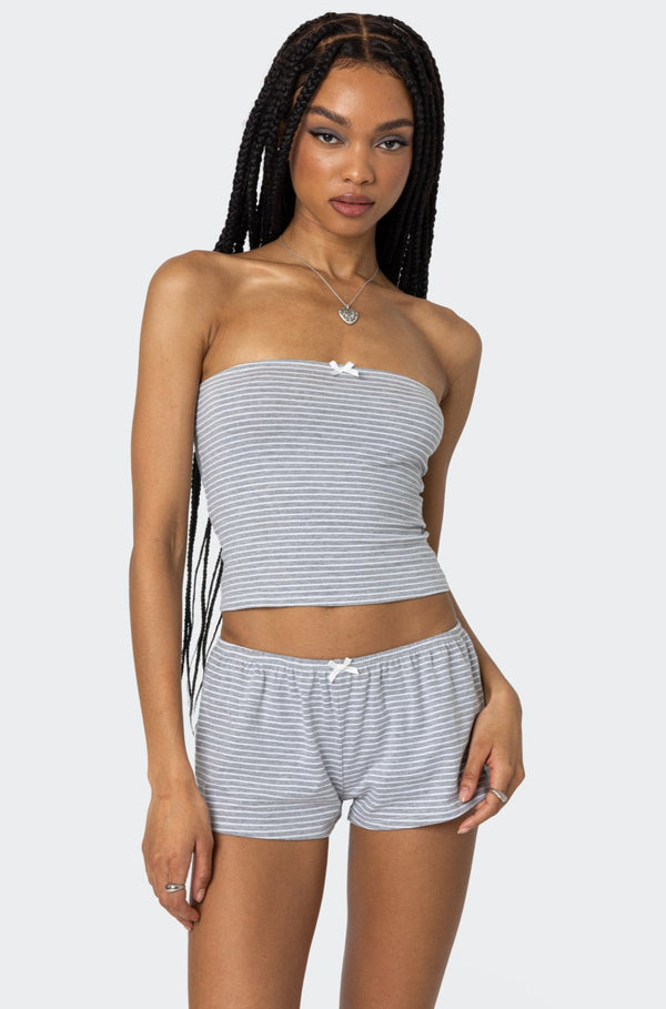 edikted Astor Striped Tube Top gray and white