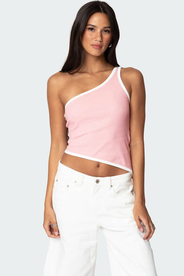 edikted Asymmetric Contrast Top pink