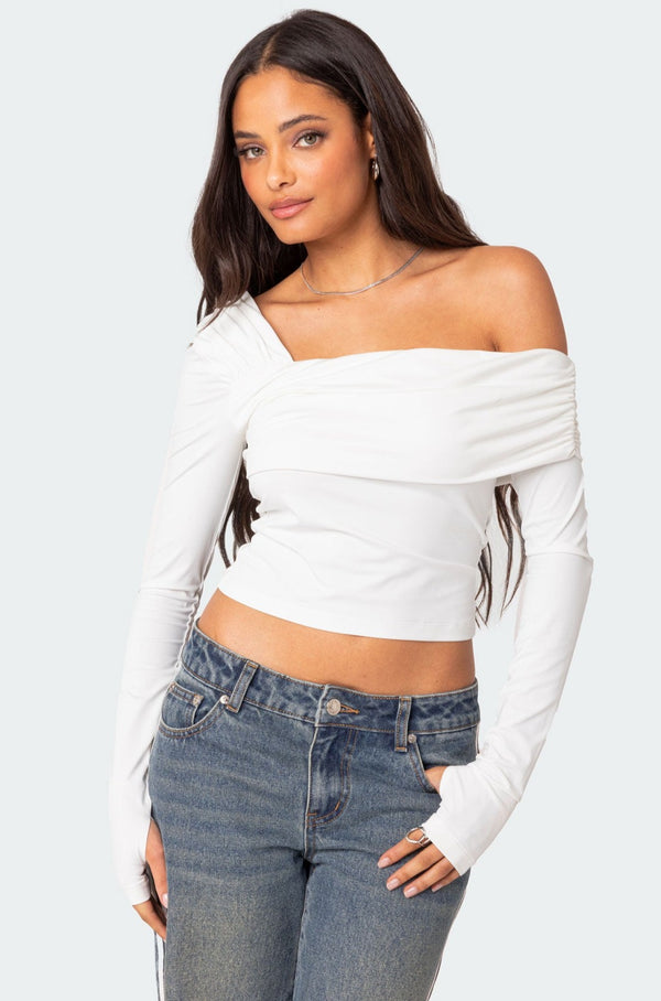 edikted Asymmetric Fold Over Top white