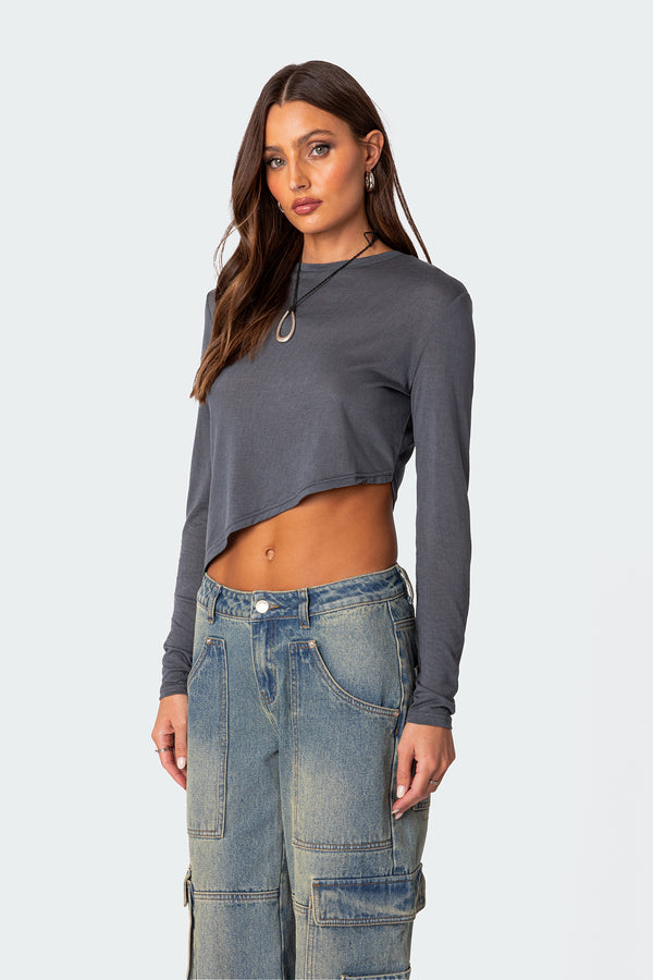 Edikted Asymmetric Long Sleeve T Shirt Gray