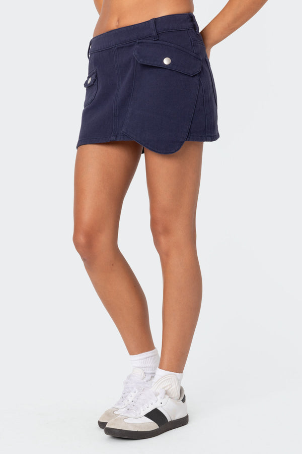 Edikted Asymmetric Pocket Mini Skirt Navy